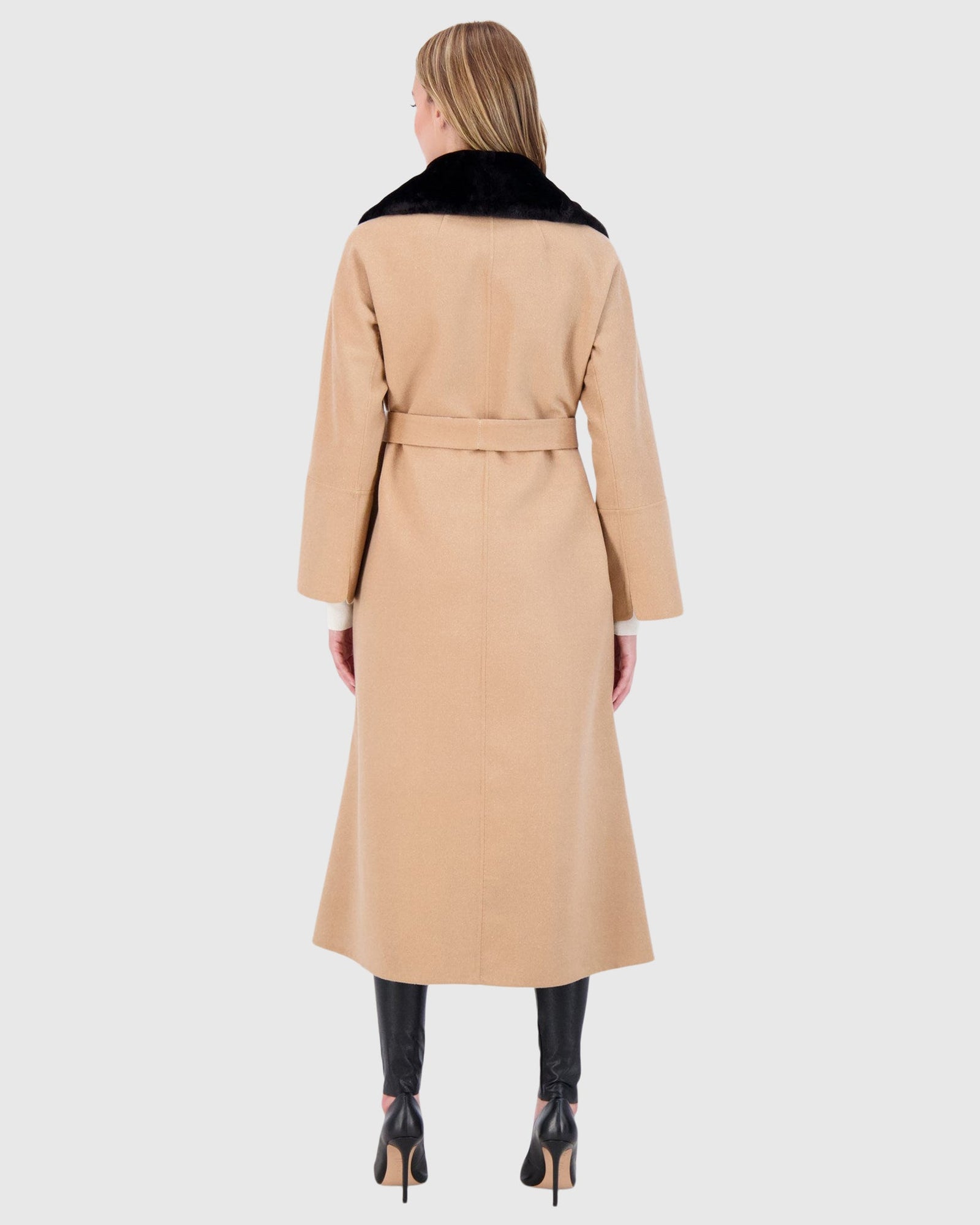 Loro Piana Wool Short Coat With Select Shearling Lamb Collar | Camel/Beige