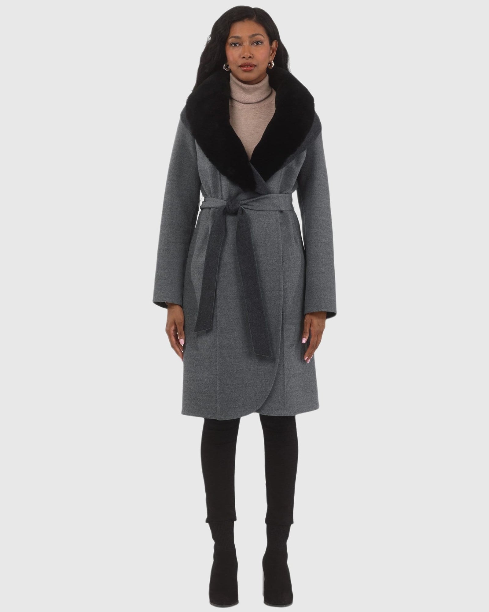 Stroller Crafted From Loro Piana Wool with Detachable Select Shearling Lamb Collar | Gray/Dark Gray/Black