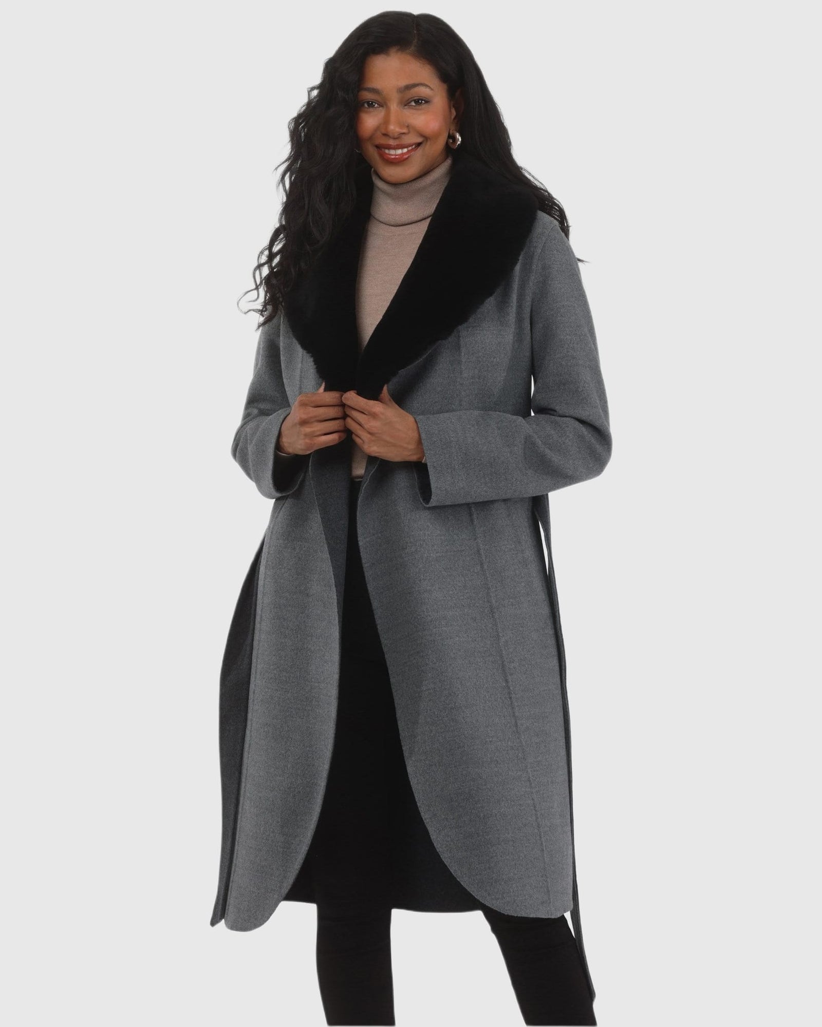 Stroller Crafted From Loro Piana Wool with Detachable Select Shearling Lamb Collar | Gray/Dark Gray/Black