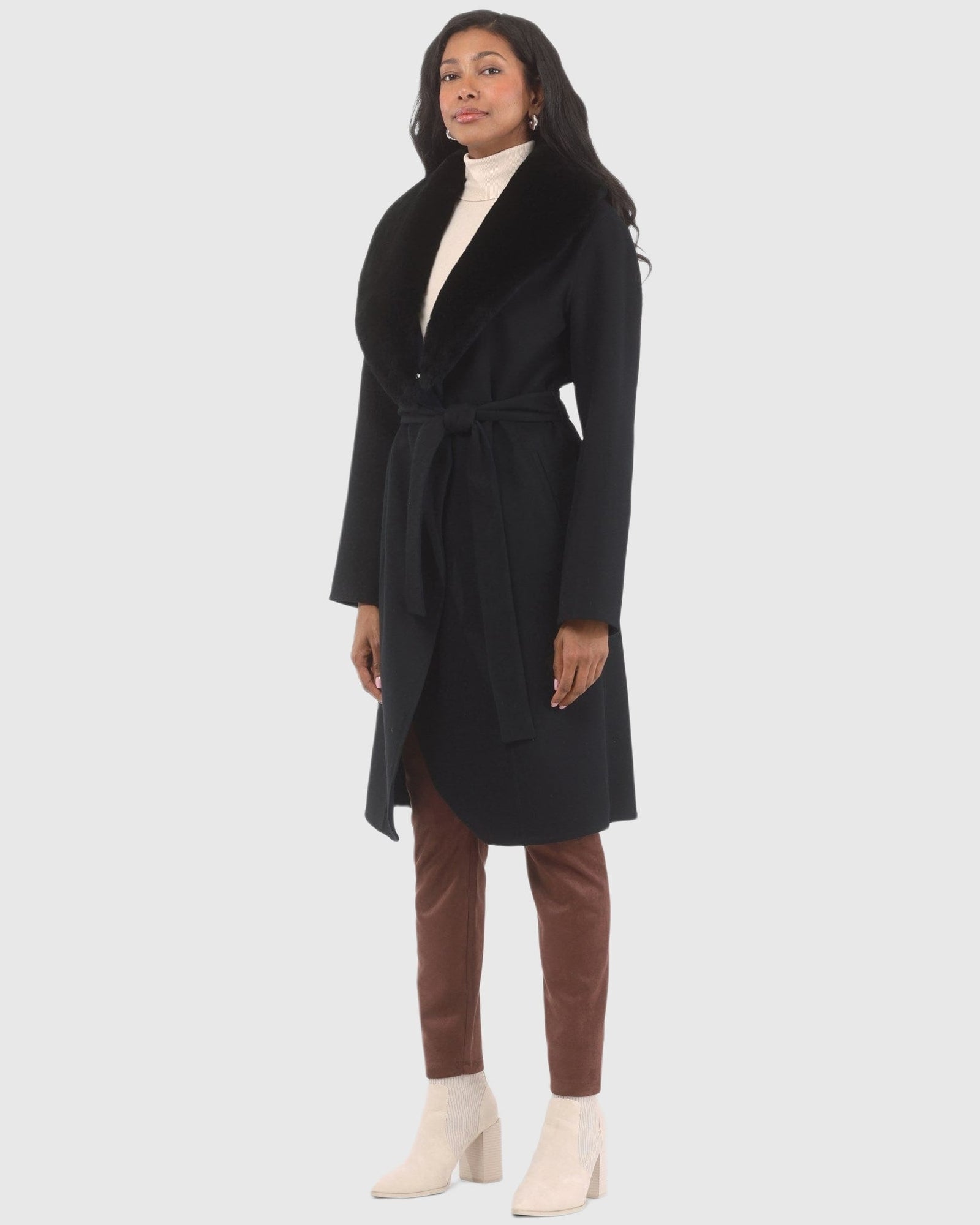 Stroller Crafted From Loro Piana Wool with Detachable Select Shearling Lamb Collar | Black/Navy/Black