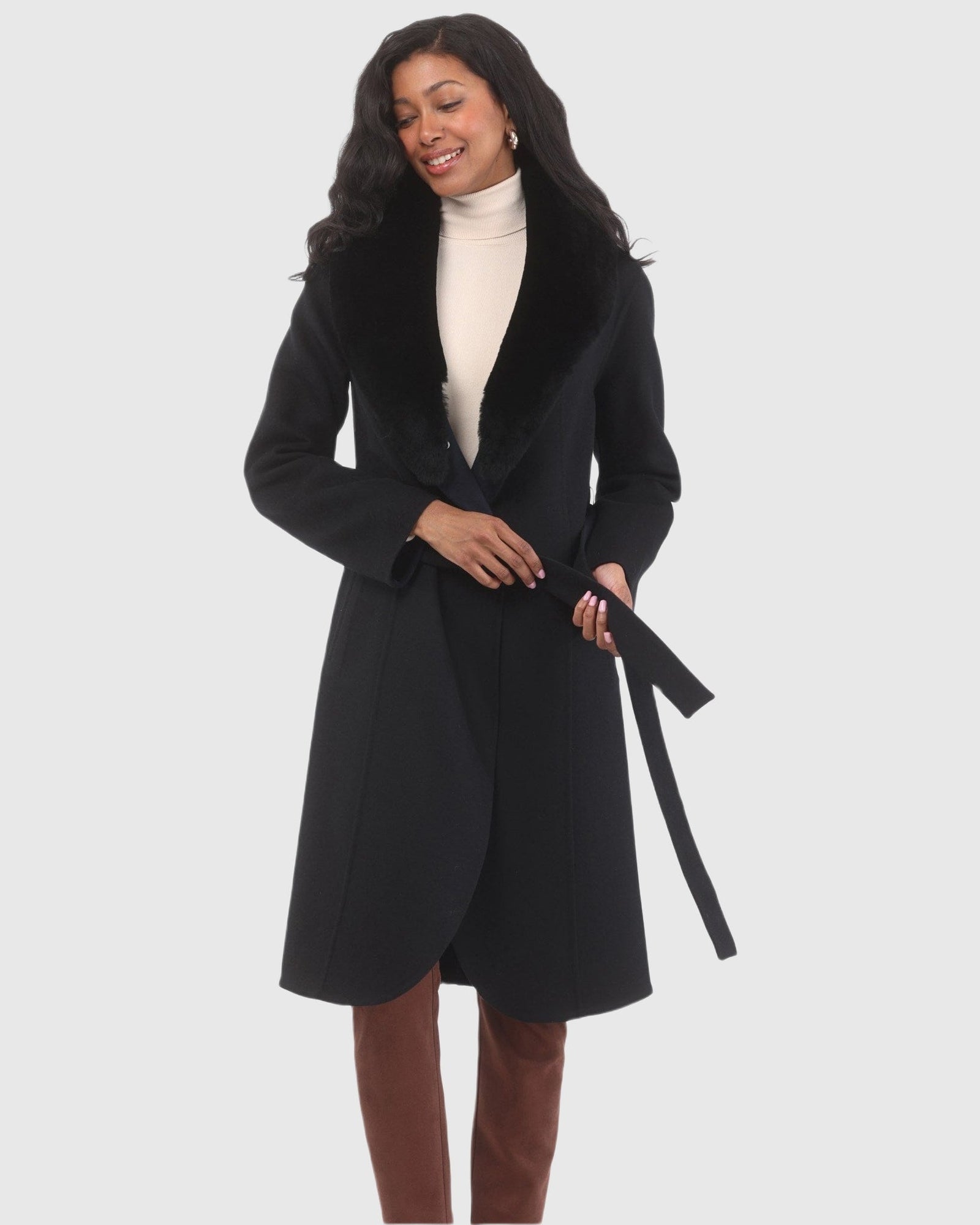 Stroller Crafted From Loro Piana Wool with Detachable Select Shearling Lamb Collar | Black/Navy/Black