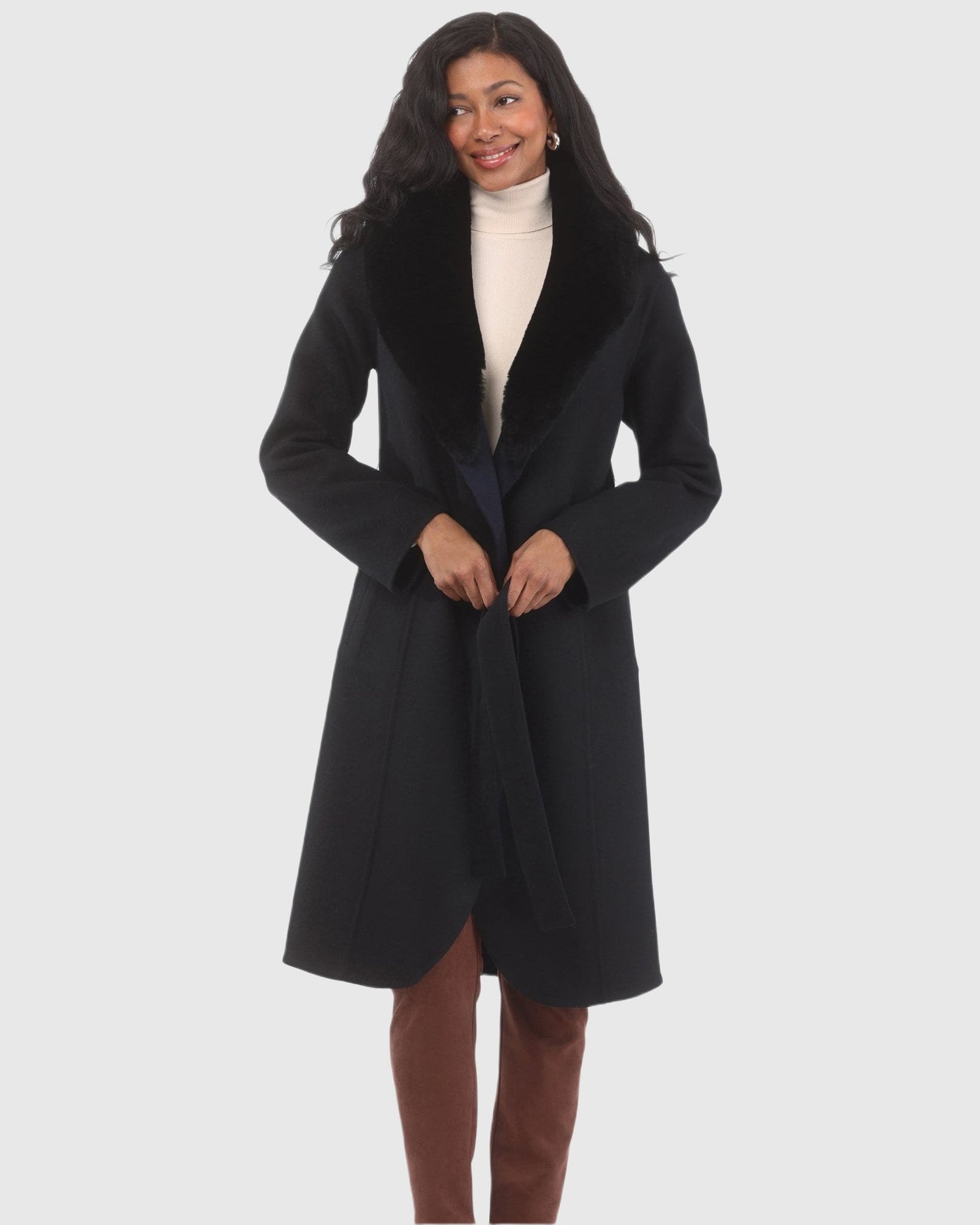 Stroller Crafted From Loro Piana Wool with Detachable Select Shearling Lamb Collar | Black/Navy/Black