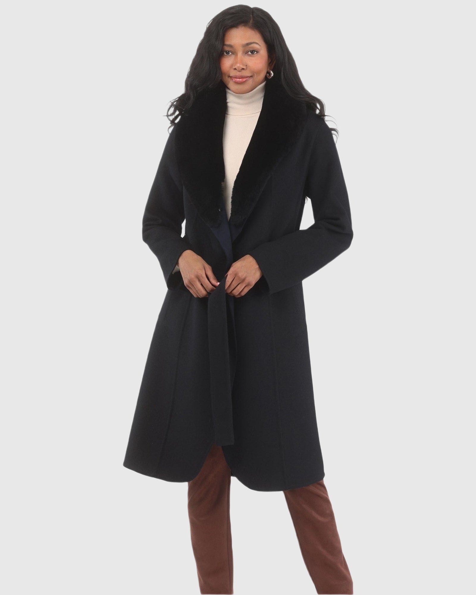 Stroller Crafted From Loro Piana Wool with Detachable Select Shearling Lamb Collar | Black/Navy/Black