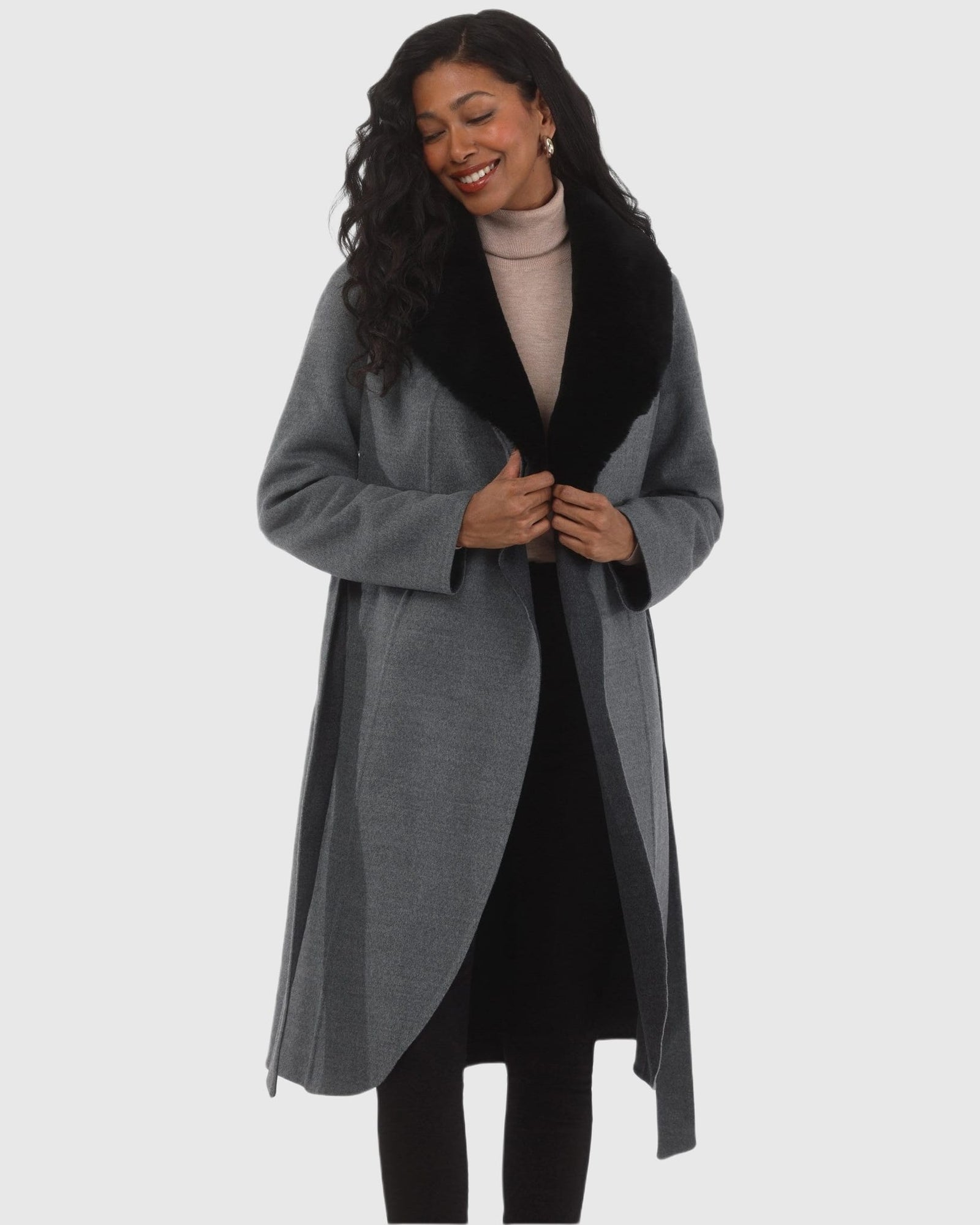 Stroller Crafted From Loro Piana Wool with Detachable Select Shearling Lamb Collar | Gray/Dark Gray/Black