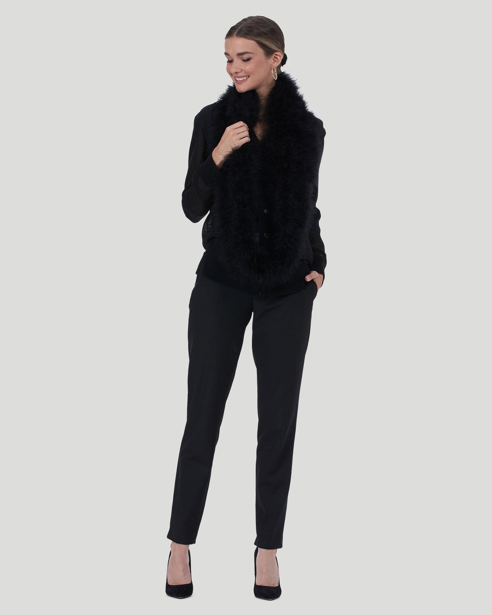 Marabou Feather Lined Infinity Scarf | Women | Black