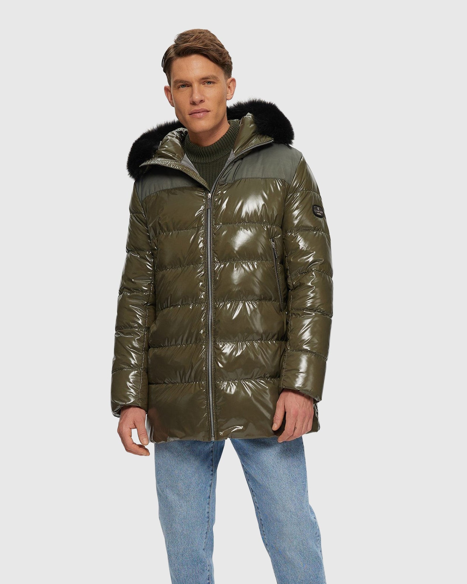 Men's Après-Ski Parka with Detachable Toscana Shearling Lamb Hood Trim | Military/Black