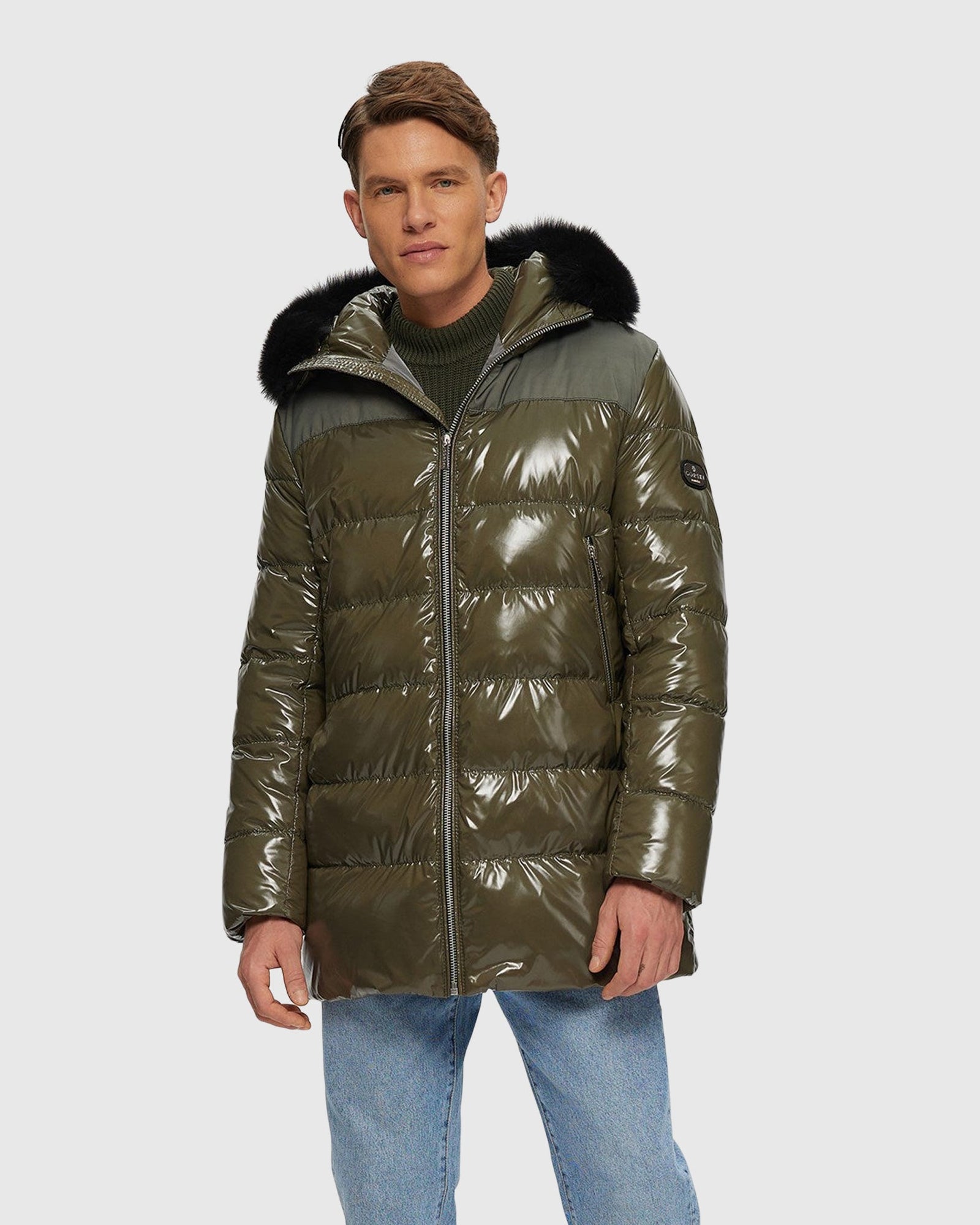Men | Après-Ski Parka With Detachable Toscana Shearling Lamb Hood Trim | Military/Black