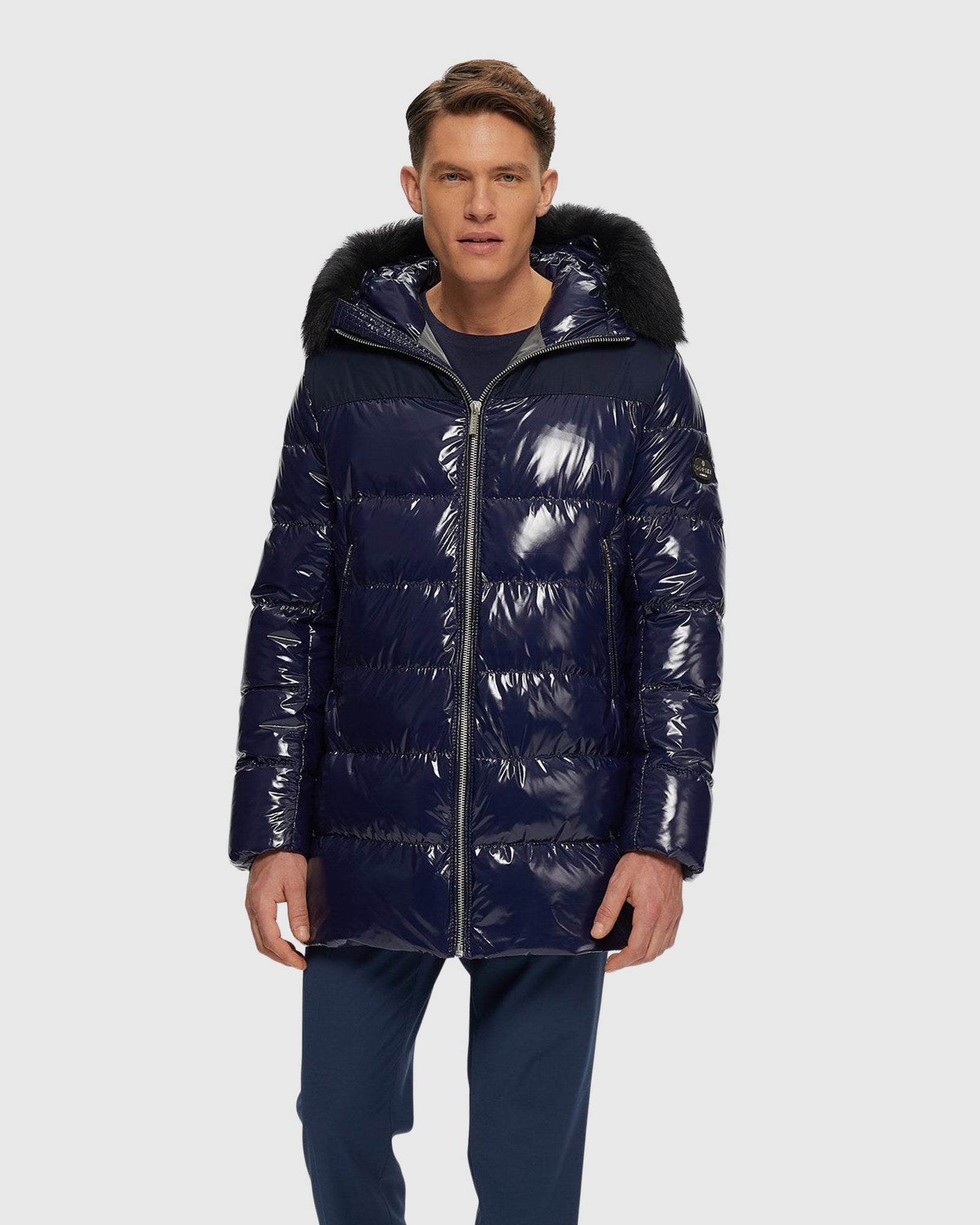 Men's Après-Ski Parka with Detachable Toscana Shearling Lamb Hood Trim | Dark Blue/Black