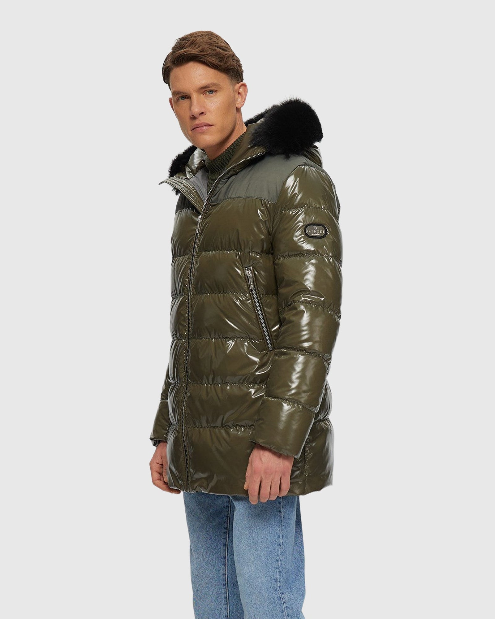 Men's Après-Ski Parka with Detachable Toscana Shearling Lamb Hood Trim | Military/Black