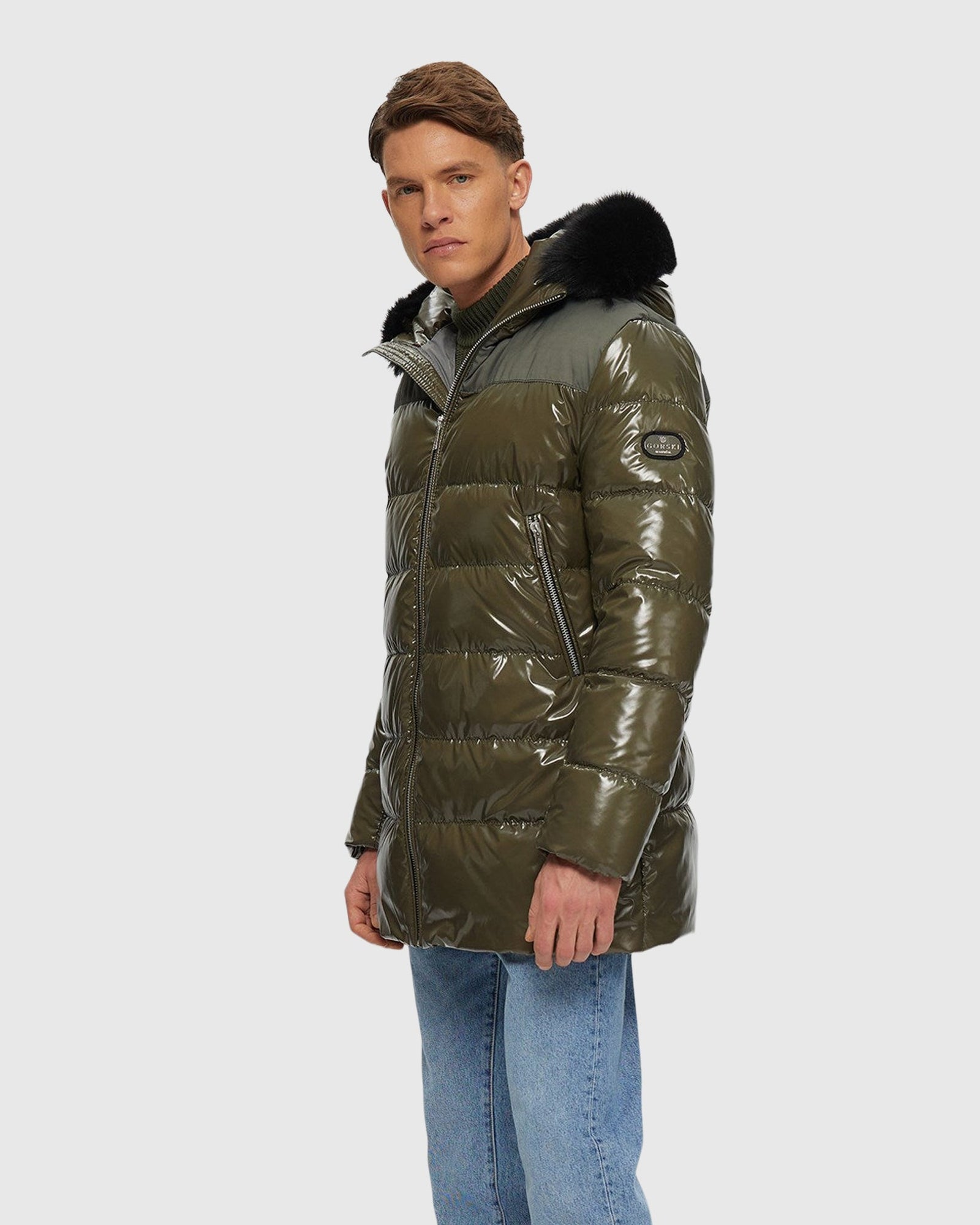 Men | Après-Ski Parka With Detachable Toscana Shearling Lamb Hood Trim | Military/Black