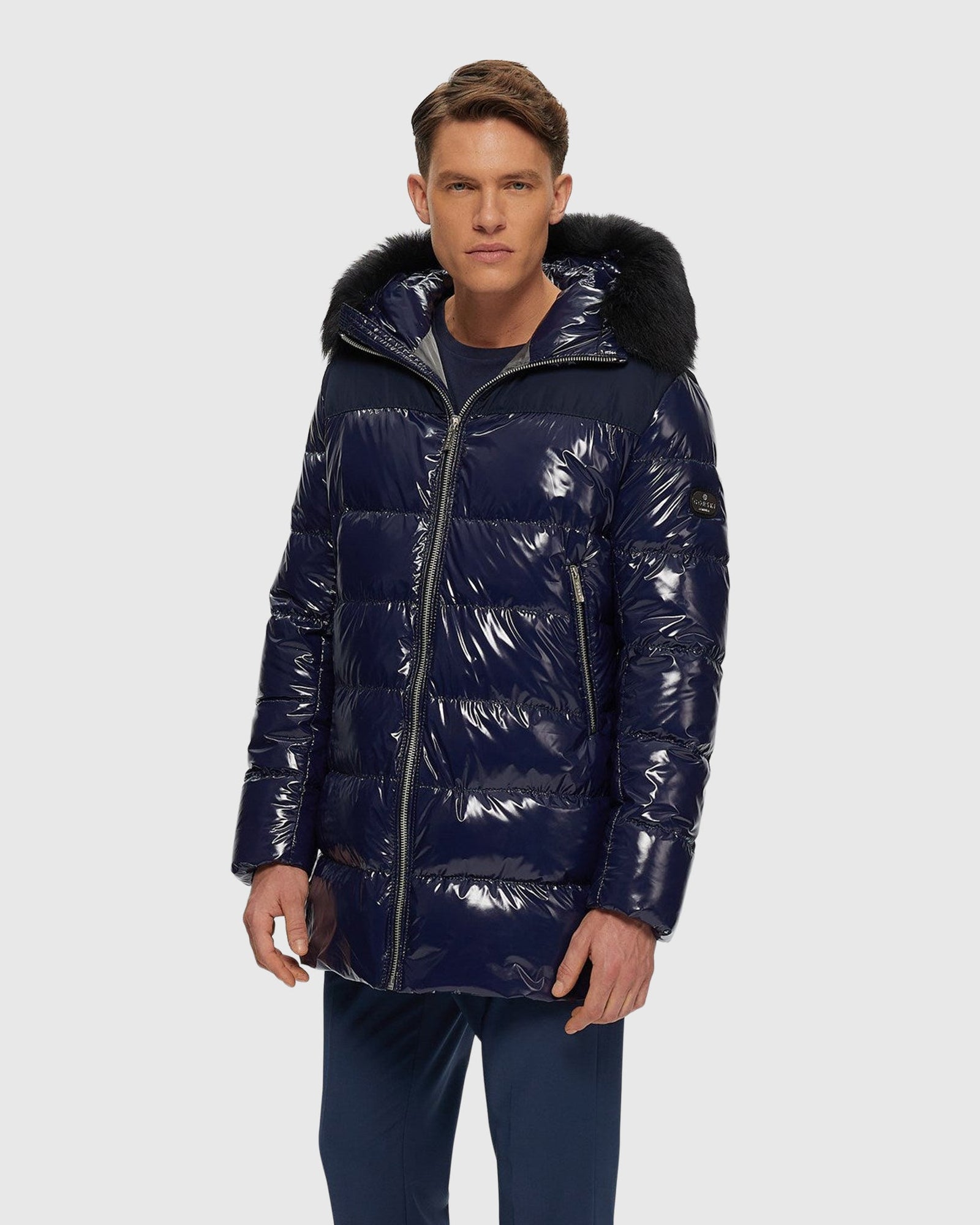 Men's Après-Ski Parka with Detachable Toscana Shearling Lamb Hood Trim | Dark Blue/Black