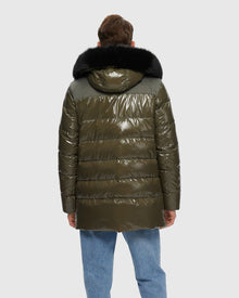 Men | Après-Ski Parka With Detachable Toscana Shearling Lamb Hood Trim | Military/Black