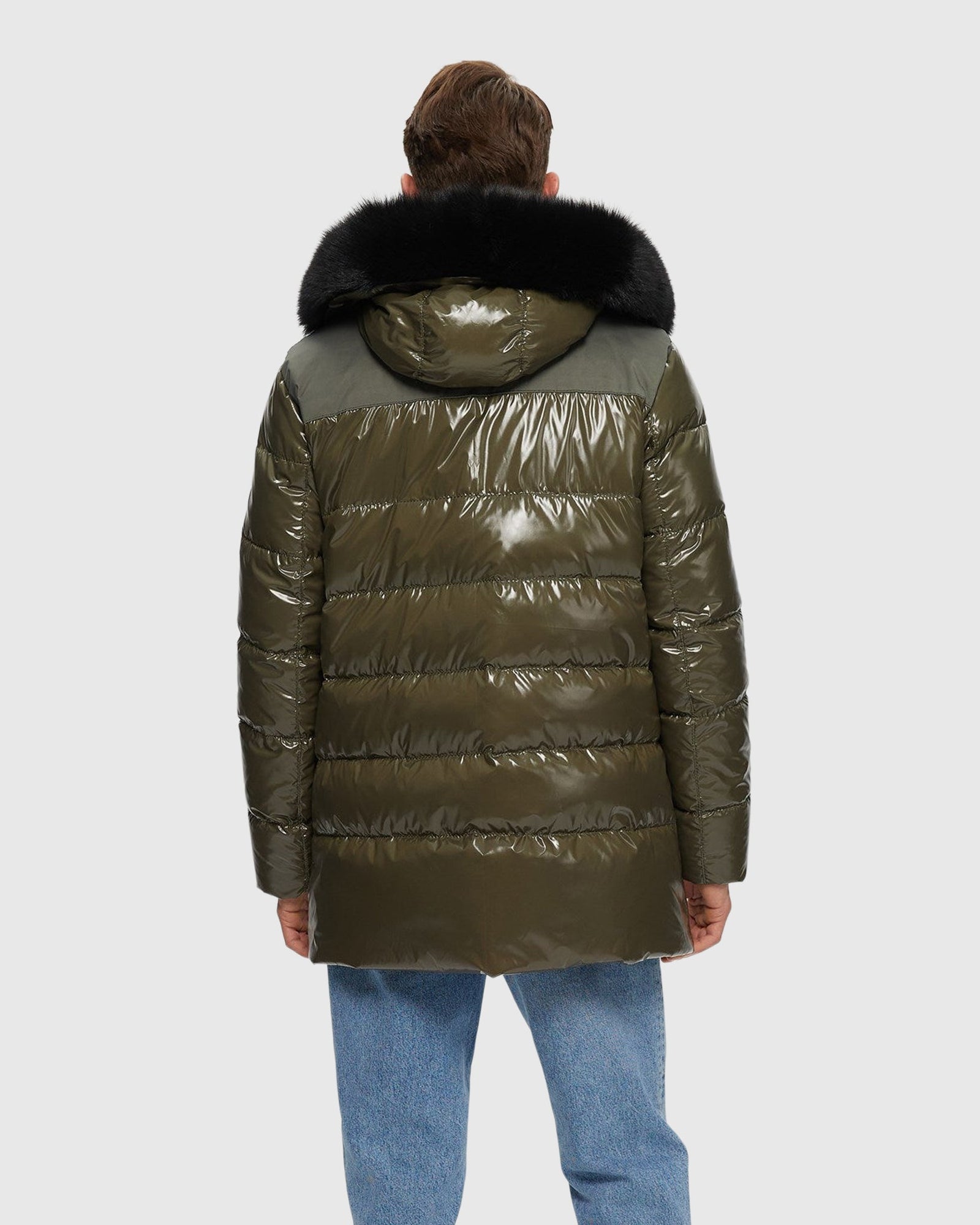 Men's Après-Ski Parka with Detachable Toscana Shearling Lamb Hood Trim | Military/Black