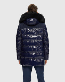 Men's Après-Ski Parka with Detachable Toscana Shearling Lamb Hood Trim | Dark Blue/Black