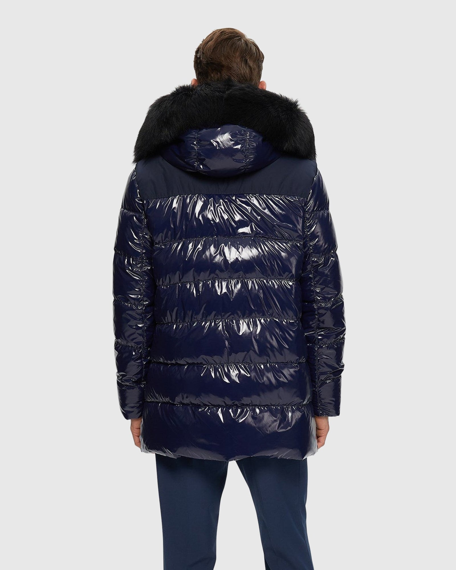 Men's Après-Ski Parka with Detachable Toscana Shearling Lamb Hood Trim | Dark Blue/Black