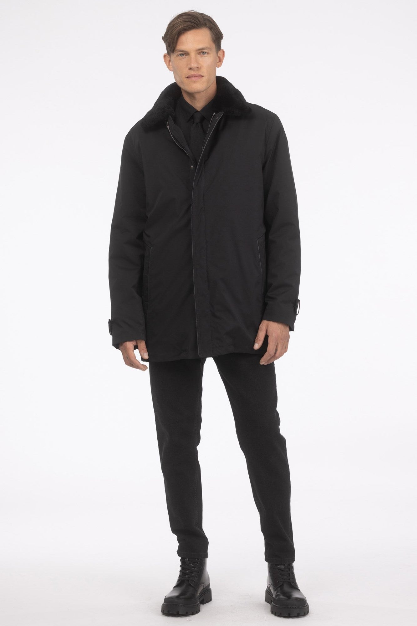 Coat With Detachable Select Shearling Lamb Lining And Collar | Men | Black