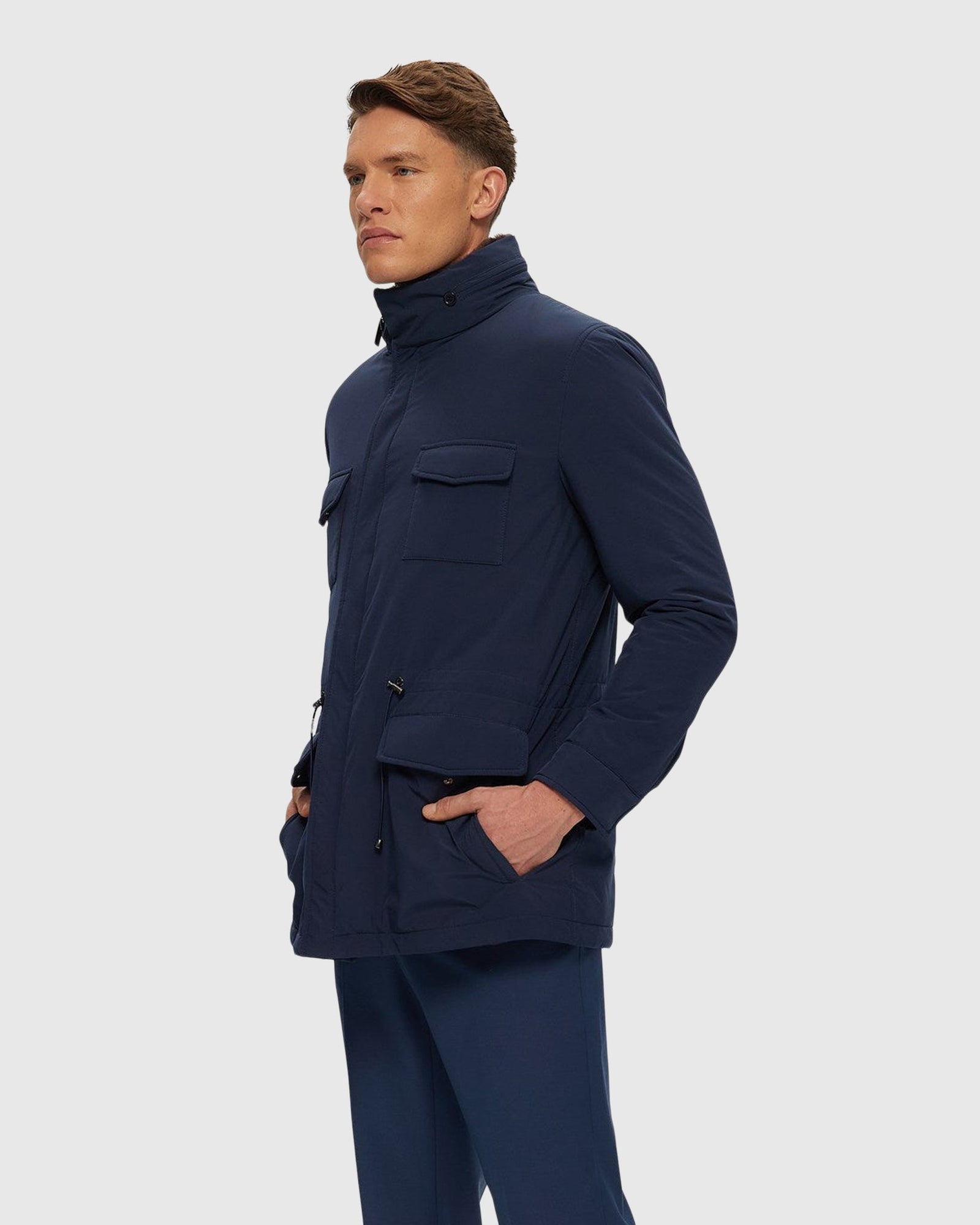 Men | Fabric Jacket With Select Shearling Lamb Lining | Navy/Brown