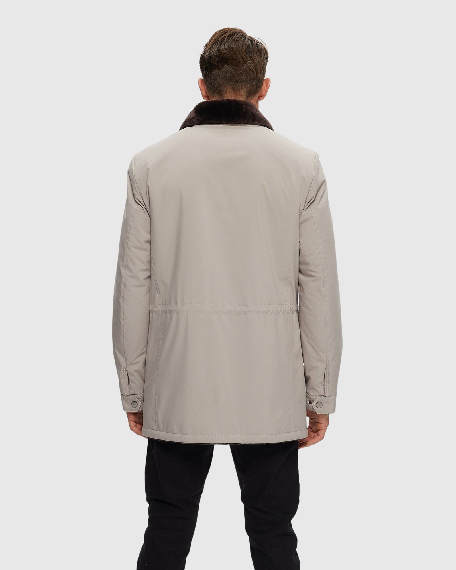 Men | Fabric Jacket With Select Shearling Lamb Lining | Light Beige/ Dark Brown