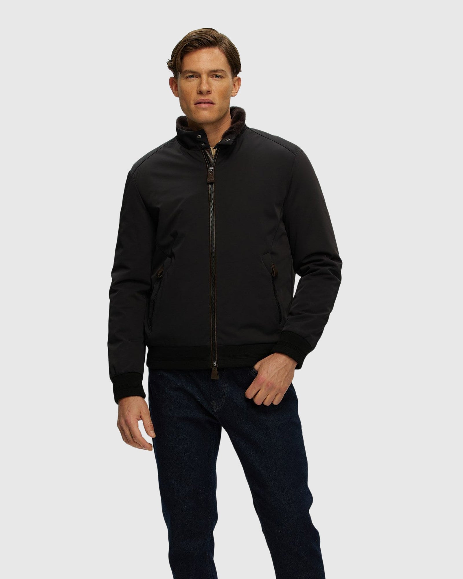 Men | Fabric Jacket With Shearling Lamb | Black