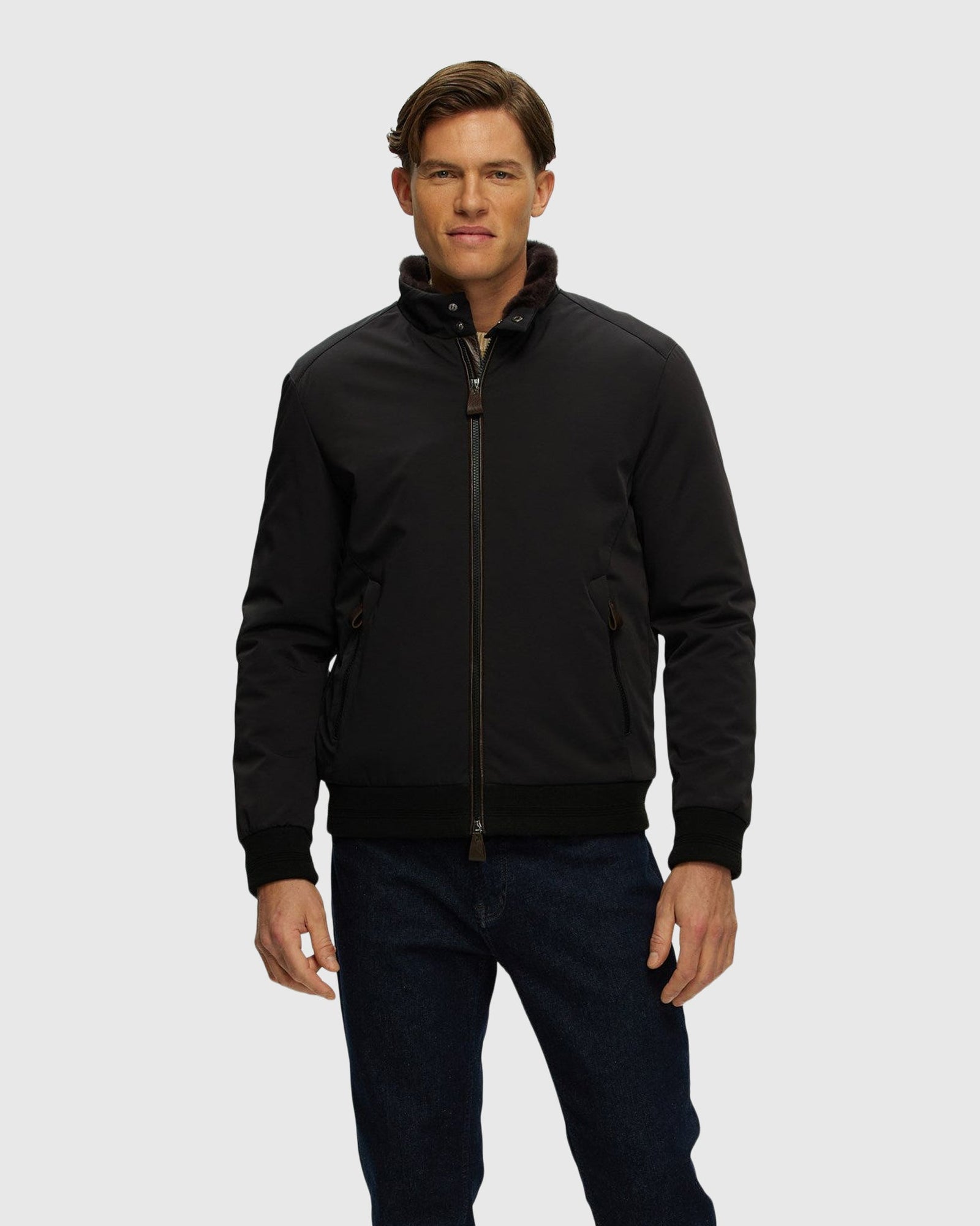 Men | Fabric Jacket With Shearling Lamb | Black