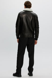 Leather Jacket With Shearling Lamb | Men | Black x White