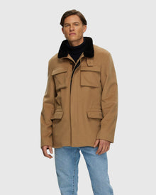 Men | Loro Piana Cashmere Jacket With Detachable Select Shearling Lamb Collar | Camel/Dark Brown