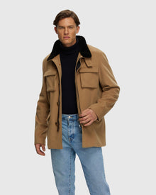 Men | Loro Piana Cashmere Jacket With Detachable Select Shearling Lamb Collar | Camel/Dark Brown