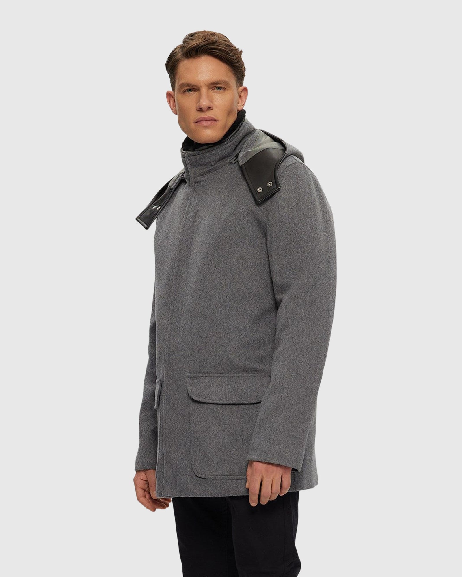 Men | Loro Piana Wool Parka With Detachable Hood And Merino Shearling Lamb Collar | Gray/Black