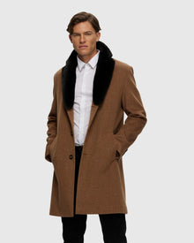 Men | Loro Piana Wool Short Coat With Select Shearling Lamb Collar | Camel