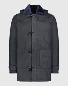 Men | Merino Shearling Lamb Parka | Navy Pattern