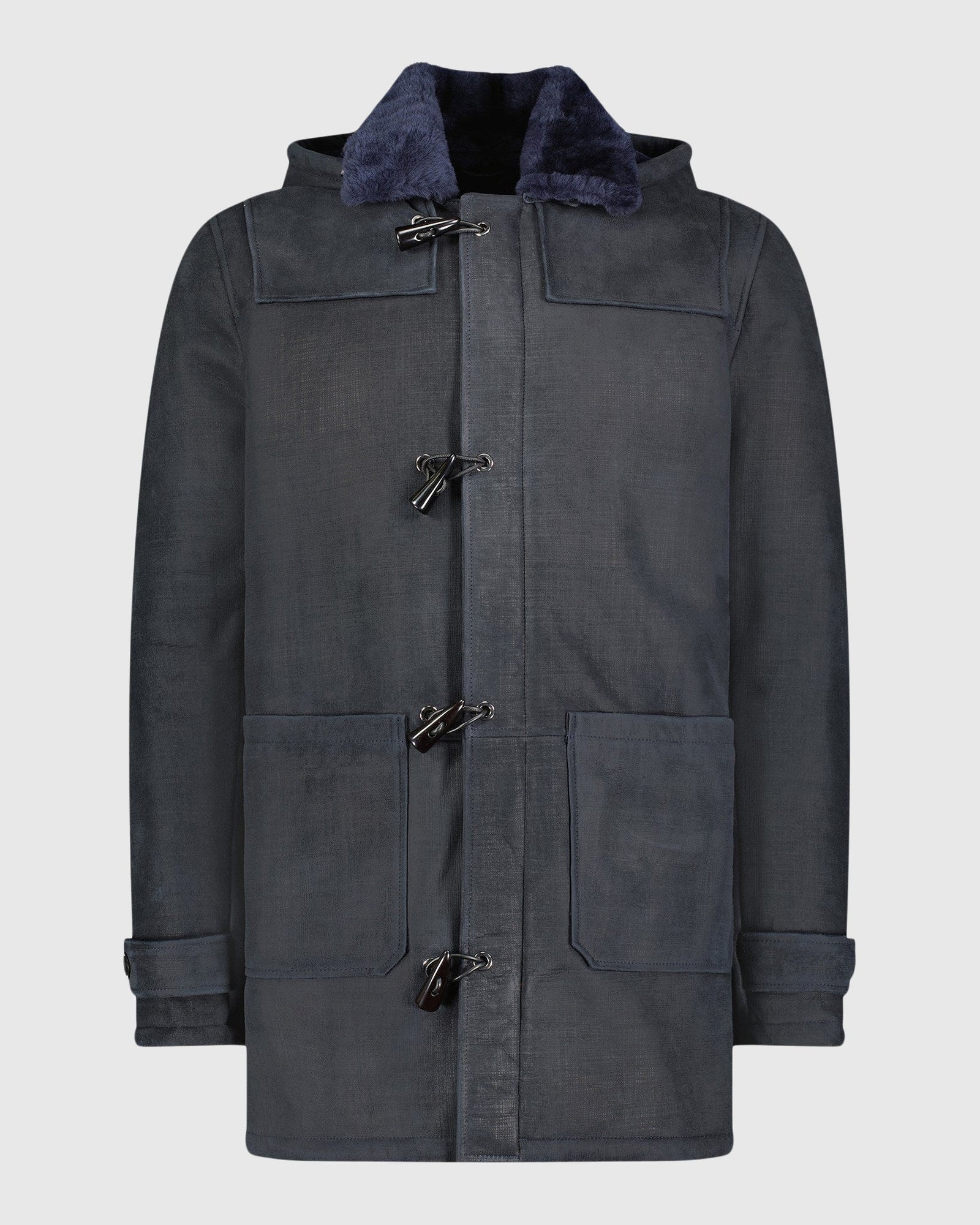 Men | Merino Shearling Lamb Parka | Navy Pattern