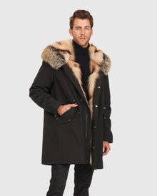 Men | Parka With Fox Tuxedo And Hood Trim | Black/Cross
