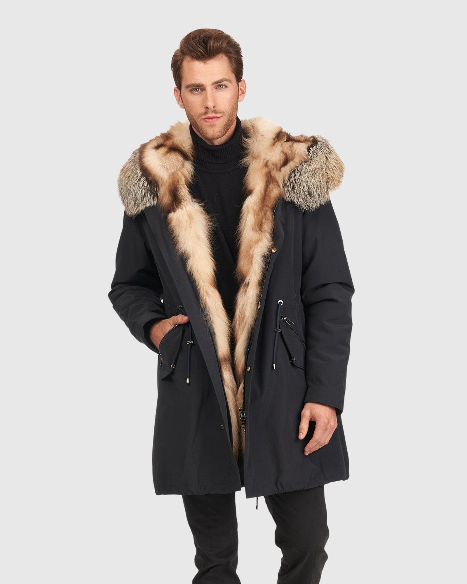 Men | Parka With Fox Tuxedo And Hood Trim | Navy/Cross