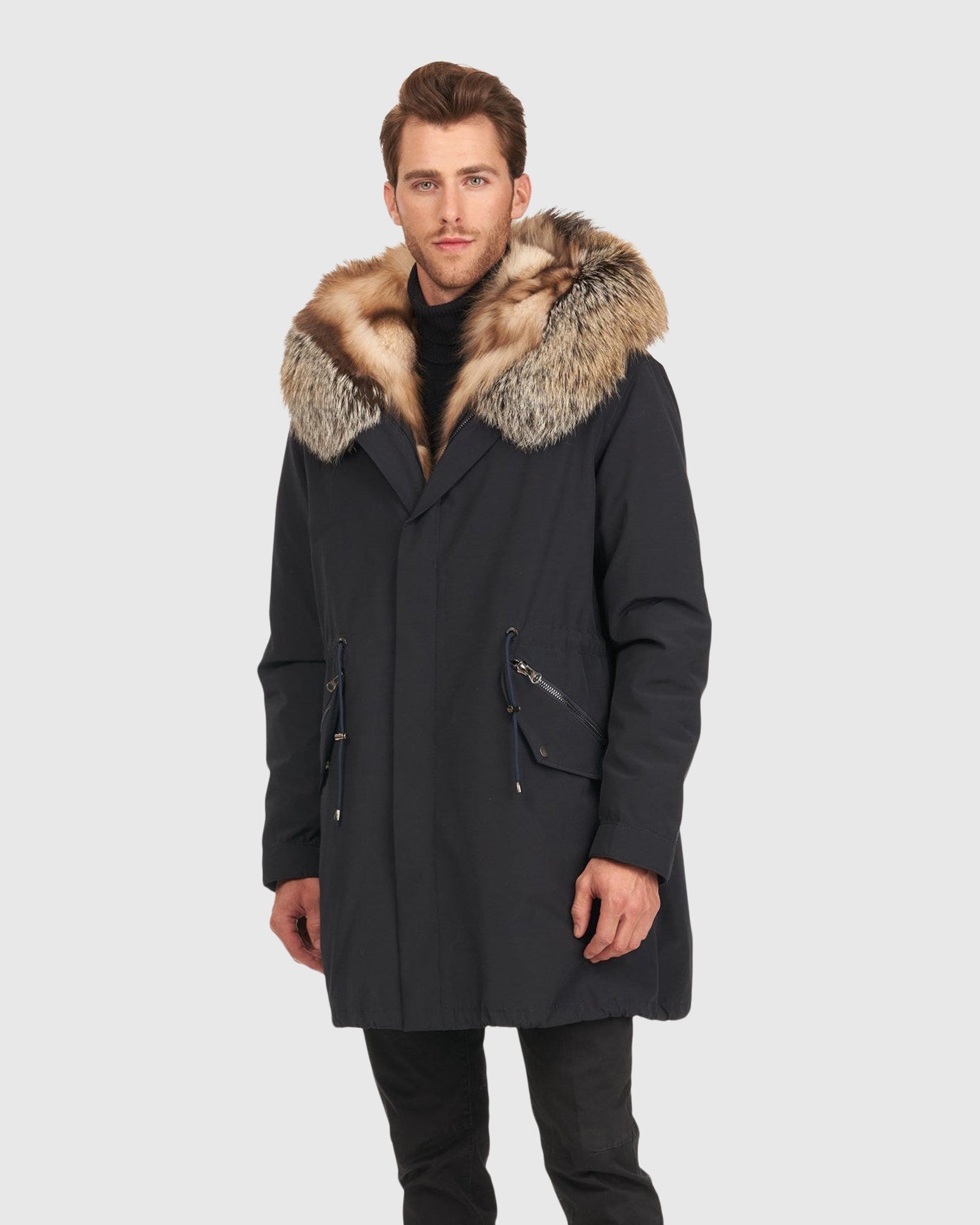Men | Parka With Fox Tuxedo And Hood Trim | Navy/Cross