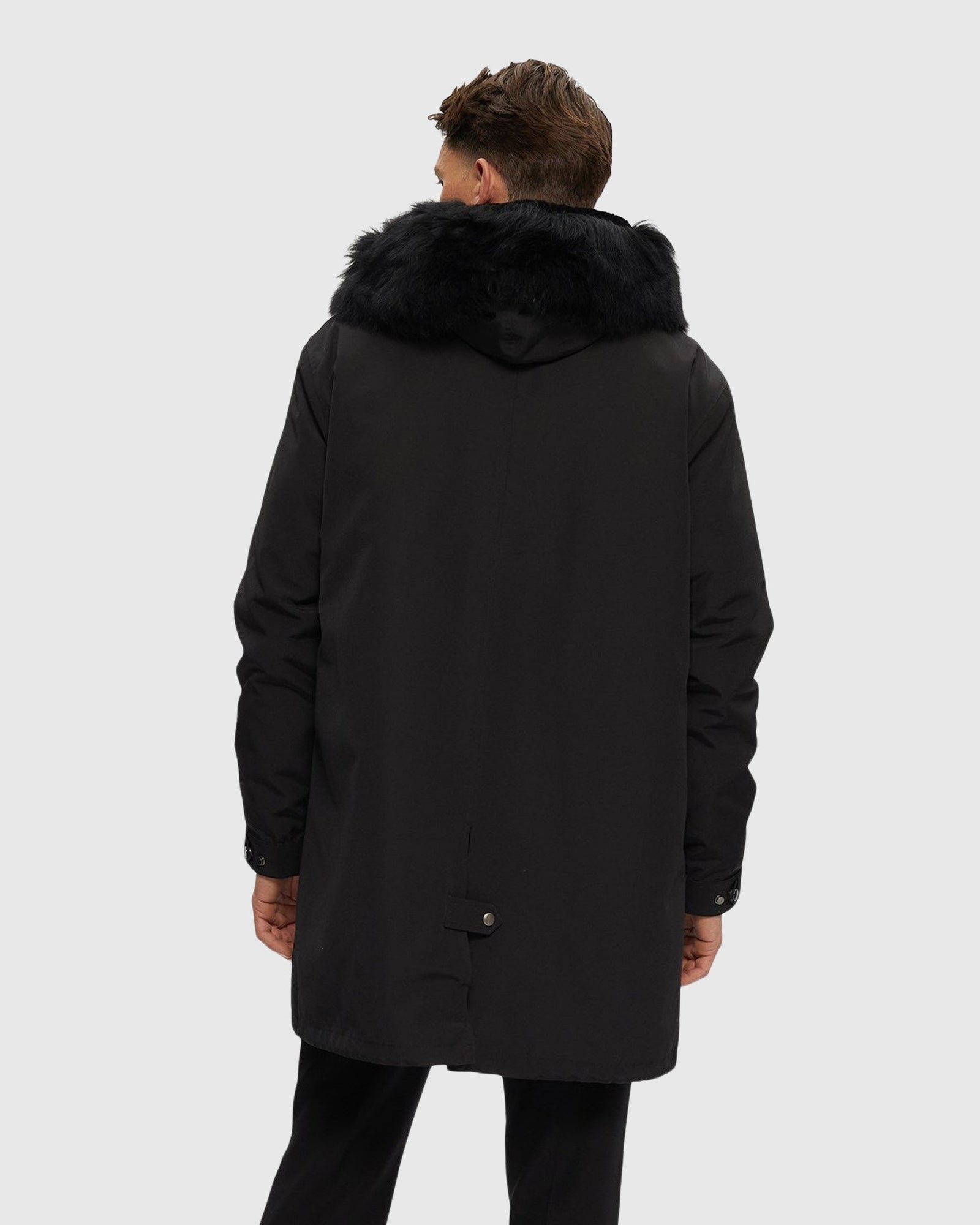 Men | Parka With Select Shearling Lamb Tuxedo And Hood Trim | Black/Black