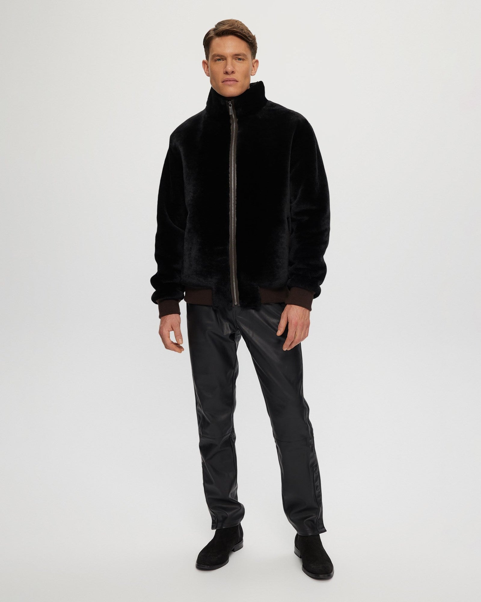 Select Shearling Lamb Bomber Jacket | Men | Black x Brown