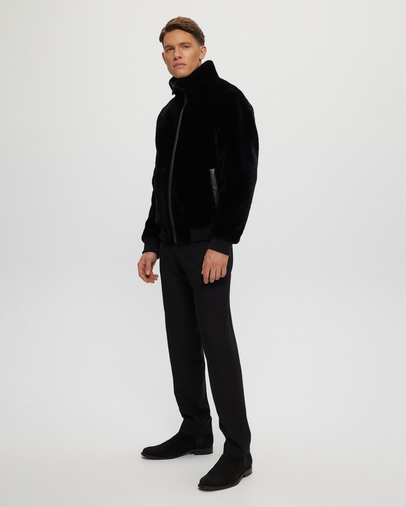 Select Shearling Lamb Bomber Jacket | Men | Black x Black