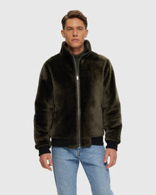 Men | Select Shearling Lamb Bomber Jacket | Dark Green/Black