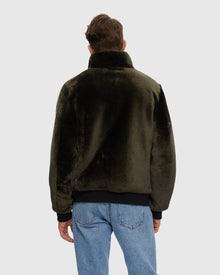 Men | Select Shearling Lamb Bomber Jacket | Dark Green/Black