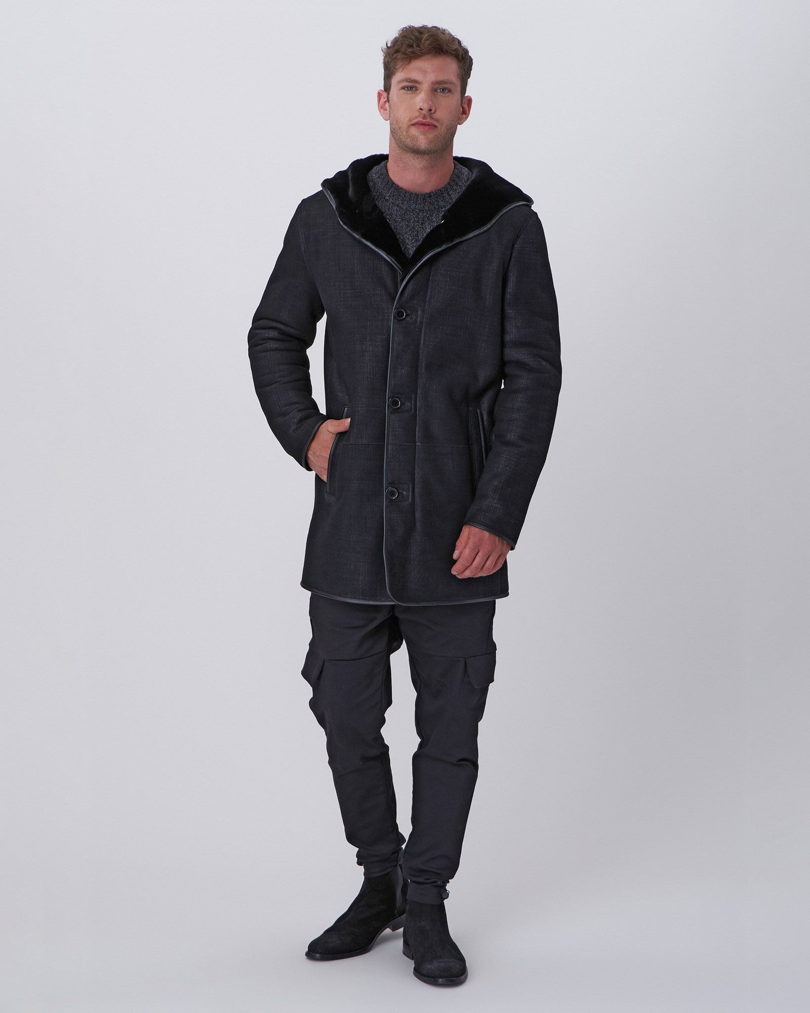 Select Shearling Lamb Parka | Men | Black Pattern