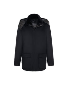 Wool Parka With Detachable Hood And Shearling Lamb Collar | Men | Black x Black