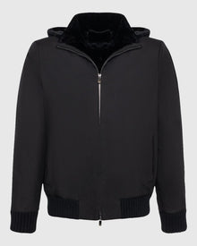 Men | Fabric Jacket With Lamb Lining And Detachable Hood | Black/Black