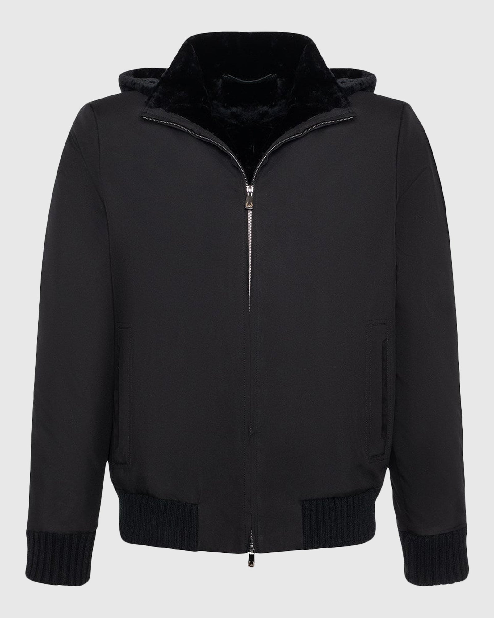 Men | Fabric Jacket With Lamb Lining And Detachable Hood | Black/Black