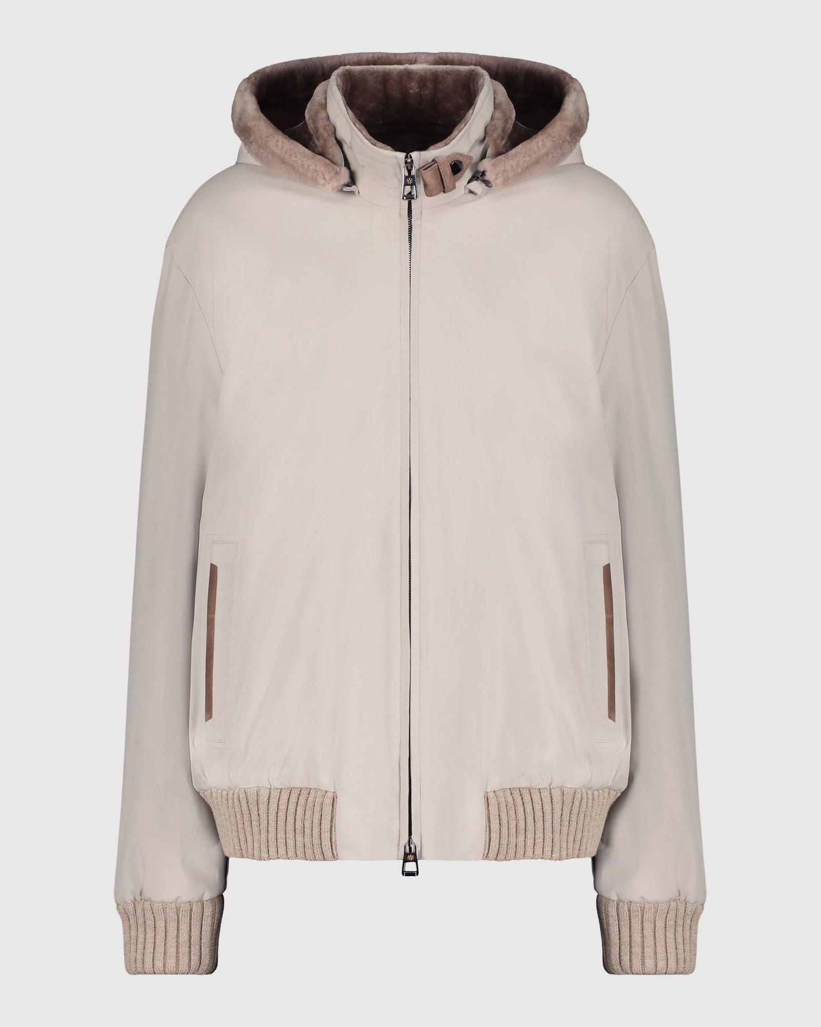Men | Fabric Jacket With Lamb Lining And Detachable Hood | Light Beige/ Brown
