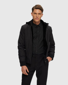 Men | Fabric Jacket With Lamb Lining And Detachable Hood | Black/Black