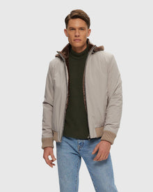 Men | Fabric Jacket With Lamb Lining And Detachable Hood | Light Beige/ Brown