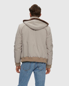 Men | Fabric Jacket With Lamb Lining And Detachable Hood | Light Beige/ Brown