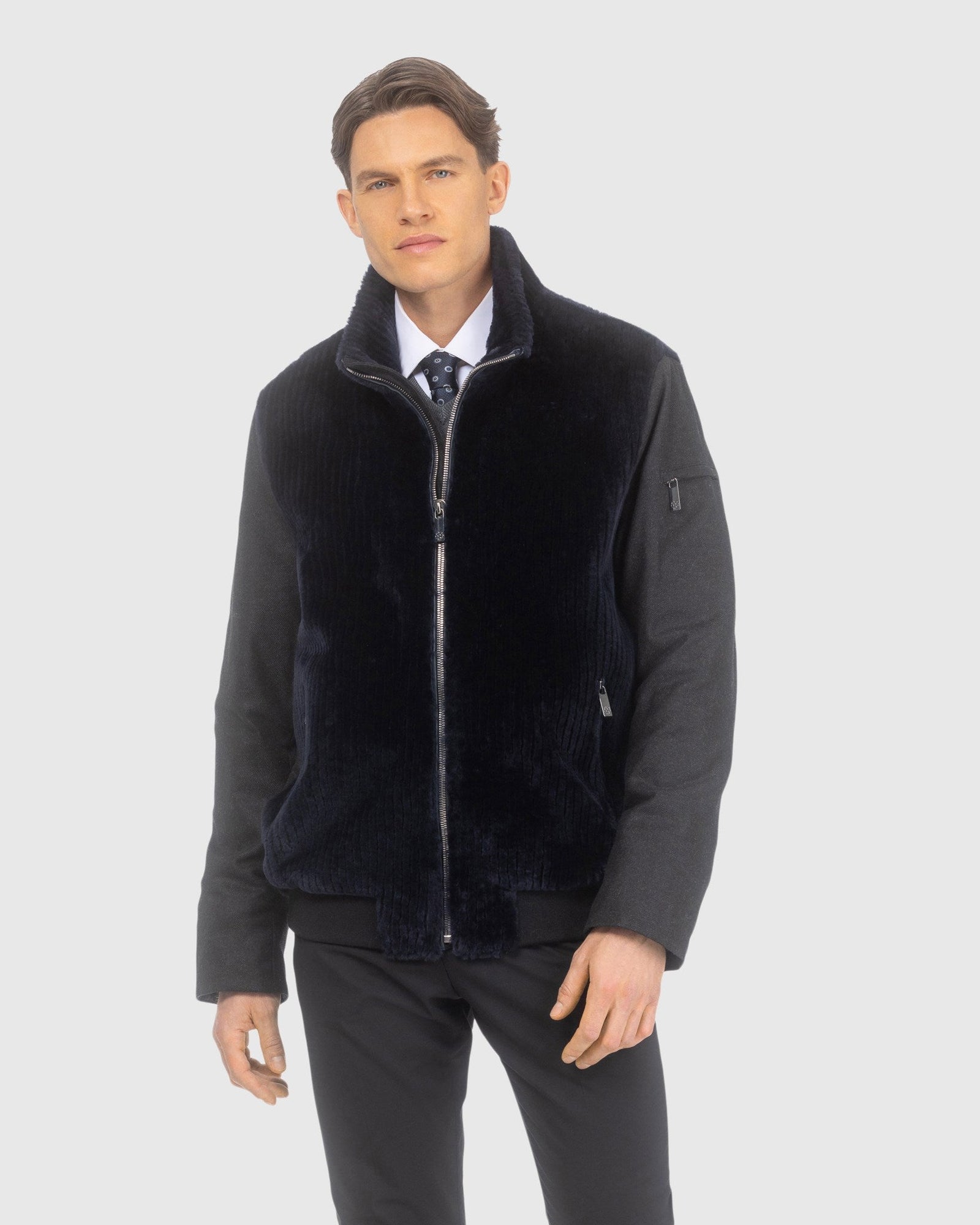 Men | Loro Piana Cashmere & Wool Jacket With Grooved Shearling Lamb Front | Navy/Black