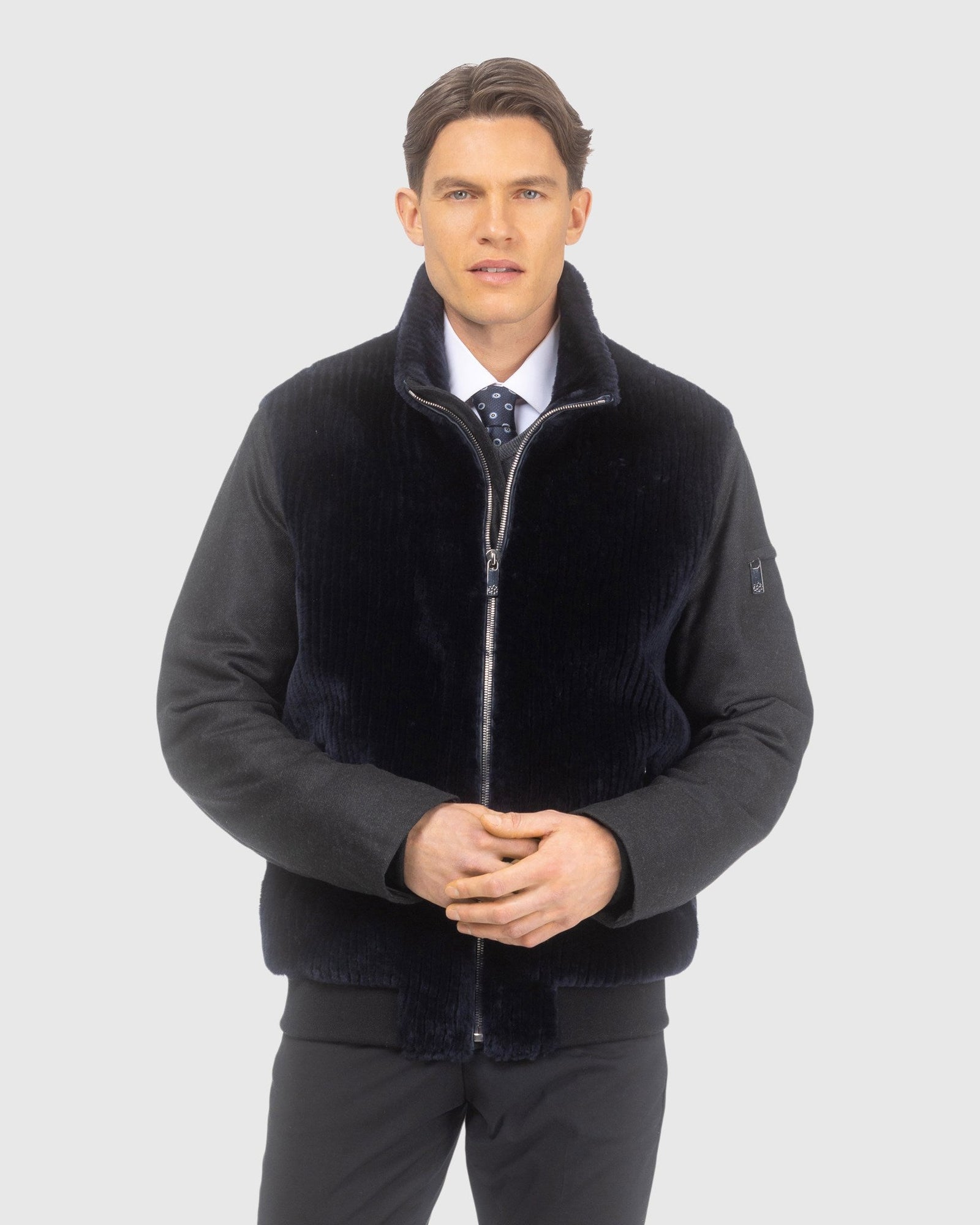 Men | Loro Piana Cashmere & Wool Jacket With Grooved Shearling Lamb Front | Navy/Black