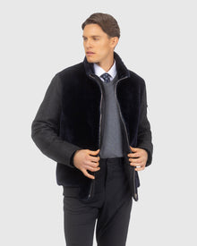 Men | Loro Piana Cashmere & Wool Jacket With Grooved Shearling Lamb Front | Navy/Black